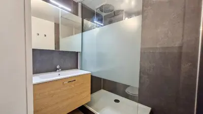 a bathroom with a sink and a shower at Appartement Flaine Forêt in Flaine
