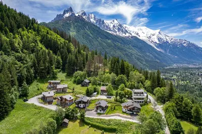 an aerial view of a house in the mountains at Chalet Silver Forest in Chamonix-Mont-Blanc