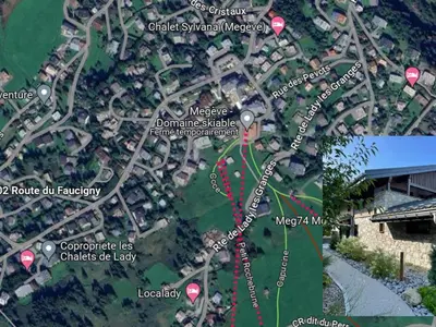 a map showing the approximate location of the crash at Chalet avec spa partagé, 5 chambres, piscine, parkings à Megève - FR-1-569-187 in Megève
