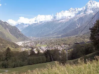 a view of a valley with snow capped mountains at Apartment Les Hauts des Chavants -2 by Interhome in Les Houches