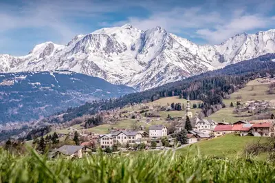 a town in a valley with mountains in the background at Apartment Lognan 1 - A Chamonix Mont Blanc Haven in Chamonix-Mont-Blanc