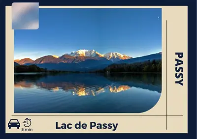 a postage stamp with a picture of a lake and mountains at Le coin cosy des 4 têtes - balcon - vue montagnes - proche centre & gare in Sallanches