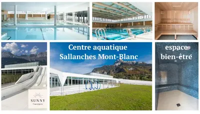 a collage of pictures of a swimming pool at Joli studio avec terrasse in Sallanches