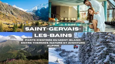 a collage of photos of a resort in the mountains at Le bel alp- Coeur de montagne en centre ville in Saint-Gervais-les-Bains