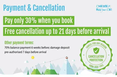 a flyer for a parkervation and cancellation event with a picture of trees at Chalet De L'ours - Chamonix All Year in Chamonix-Mont-Blanc