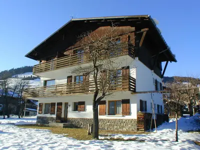 a large house in the snow with a tree in front at Appartement 2 pièces au rez-de-chaussée - Animaux admis - Près des pistes - FR-1-453-91 in Megève