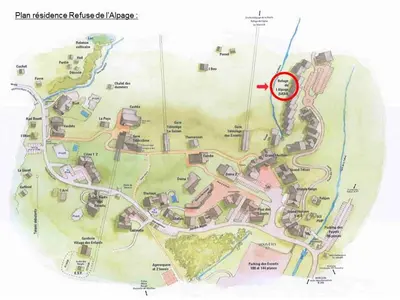 a map of a park with a red marker at Appartement 2 ch - 6 pers - Pieds des pistes à Morillon - FR-1-642-21 in Morillon