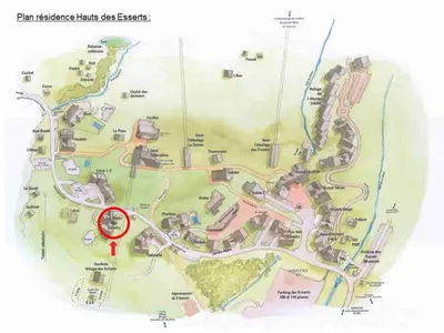 a map of a park with a red marker at Appartement confortable 6 pers proche jardin enfants - FR-1-642-24 in Morillon