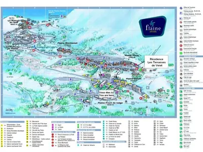 a map of a ski resort withroupsroupsroups at Appartement au pied des pistes avec piscine et parking - FR-1-425-189 in Flaine
