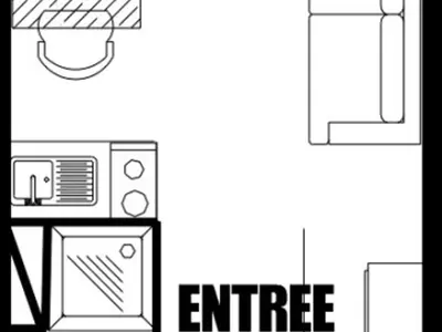 a floor plan of a small kitchen with a microwave at Studio 4 pers. sur les pistes à Flaine, parking, casier à skis, terrasse - FR-1-687-75 in Arâches-la-Frasse
