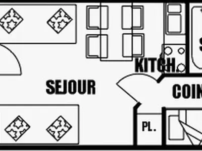 a drawing of a floor plan of a house at Studio pour 4 personnes proche pistes et commerces à Flaine Forêt - FR-1-687-105 in Arâches-la-Frasse